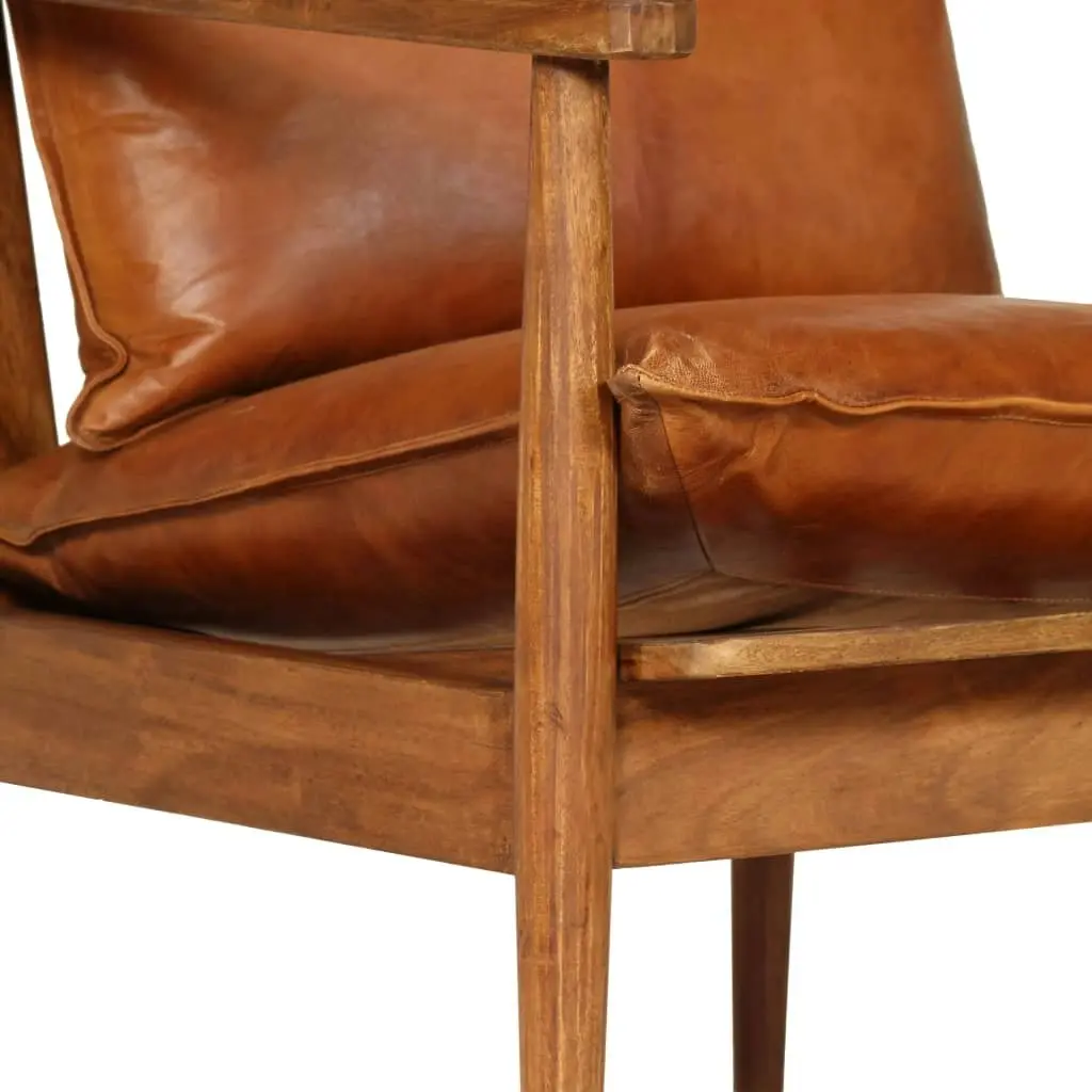 Armchair Brown Real Leather with Acacia Wood 246480