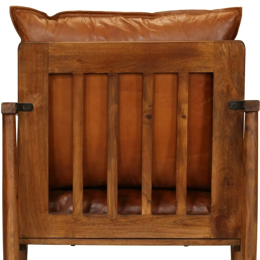 Armchair Brown Real Leather with Acacia Wood 246480