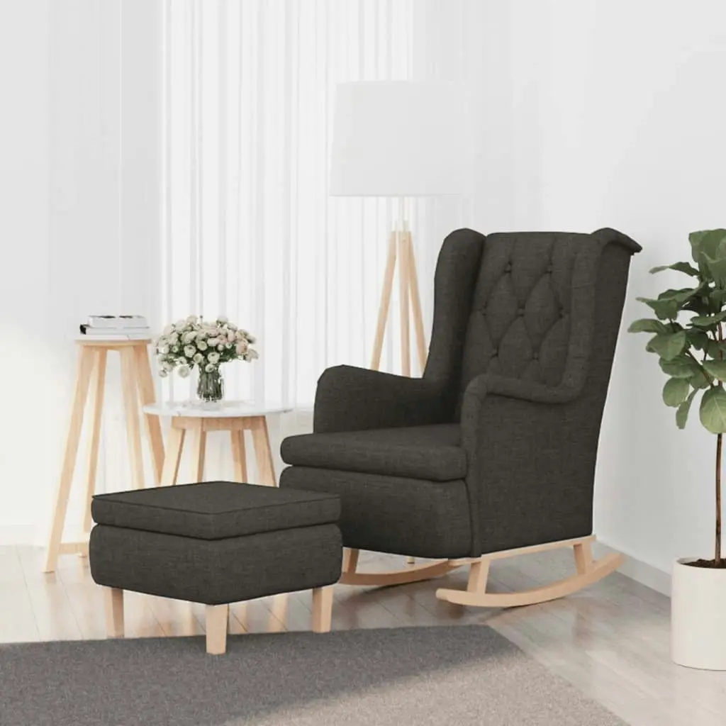 Armchair with Rocking Legs and Stool Dark Grey Fabric 3121273