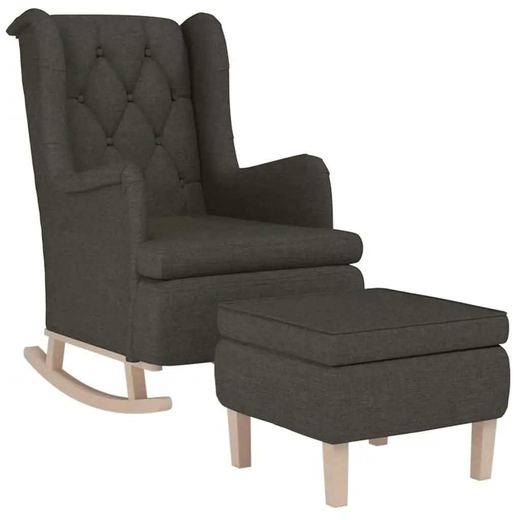 Armchair with Rocking Legs and Stool Dark Grey Fabric 3121273