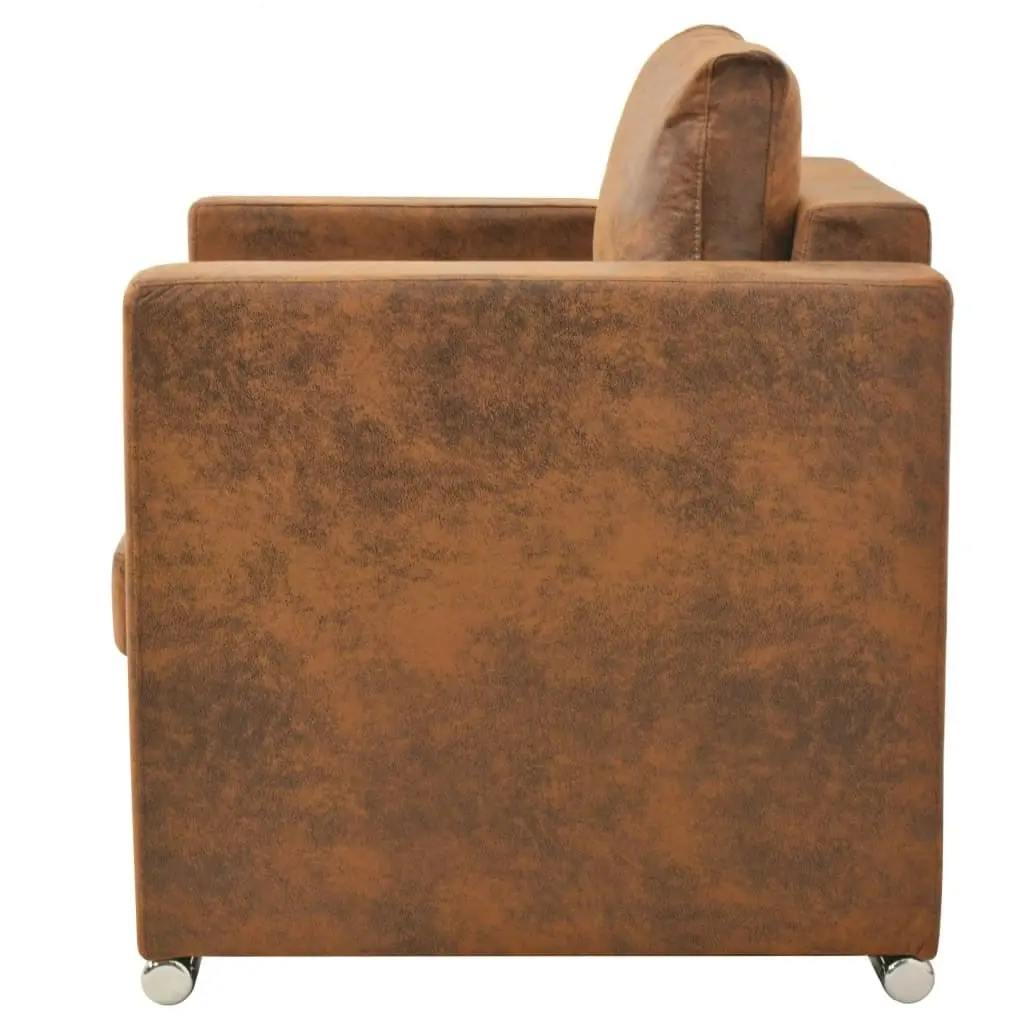 Armchair Brown Faux Suede Leather 244701