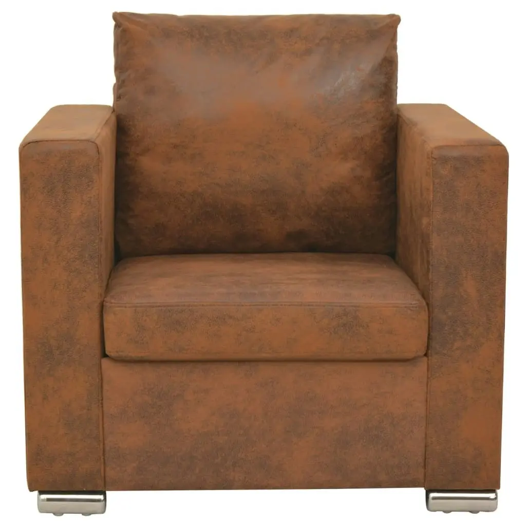 Armchair Brown Faux Suede Leather 244701