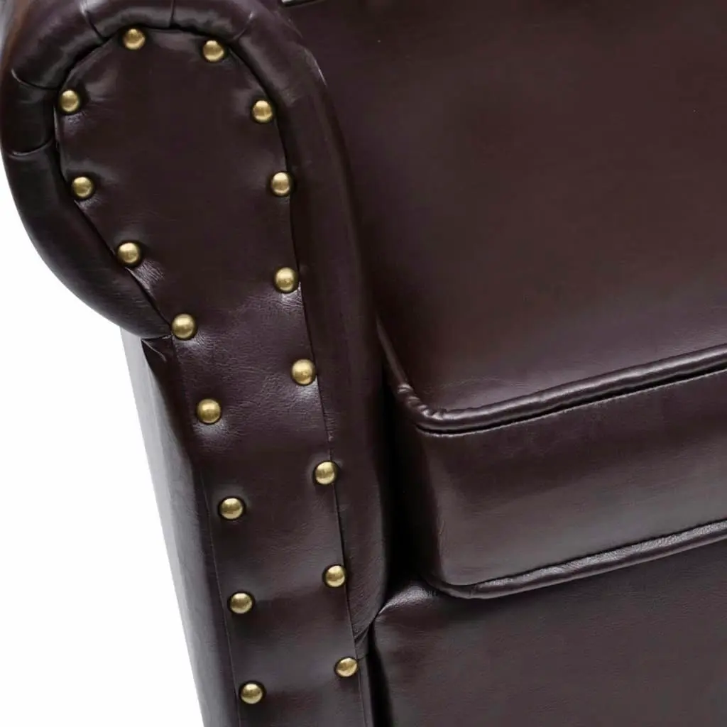 Armchair with Footstool Dark Brown Faux Leather 60784