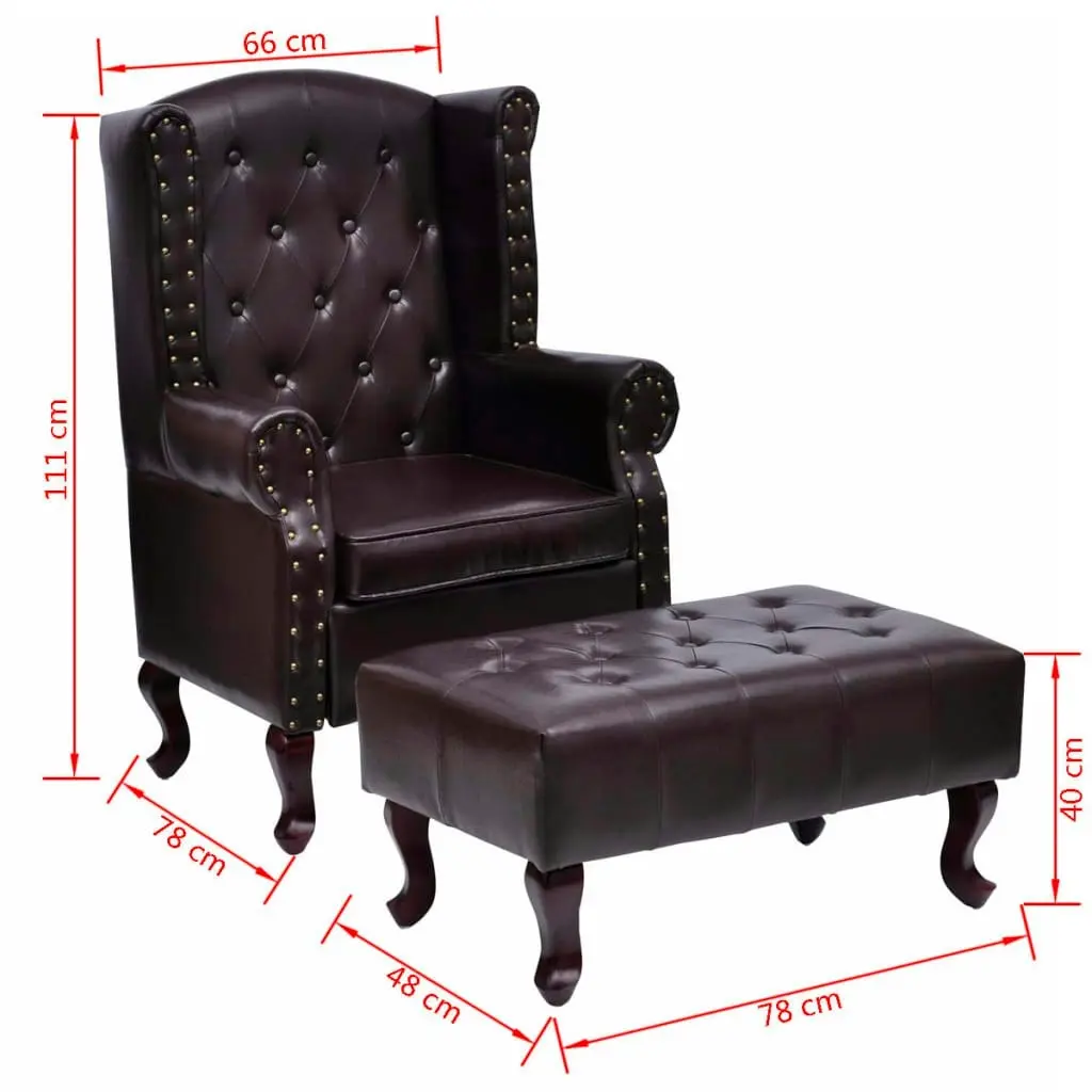 Armchair with Footstool Dark Brown Faux Leather 60784