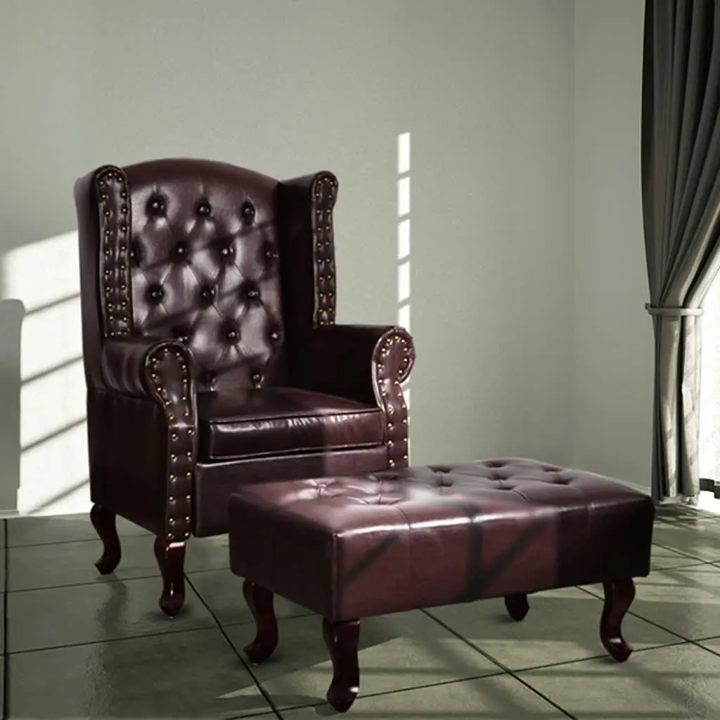 Armchair with Footstool Dark Brown Faux Leather 60784