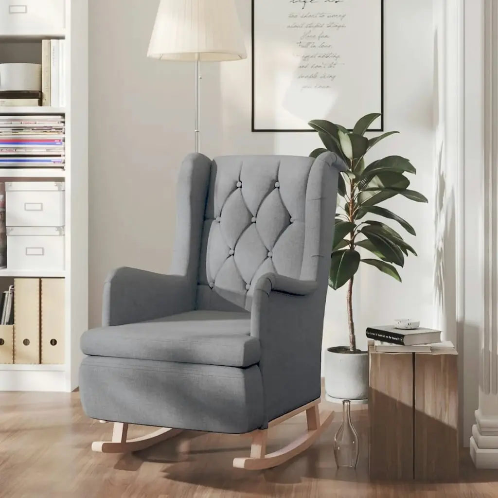 Armchair with Solid Rubber Wood Rocking Legs Light Grey Fabric 329405