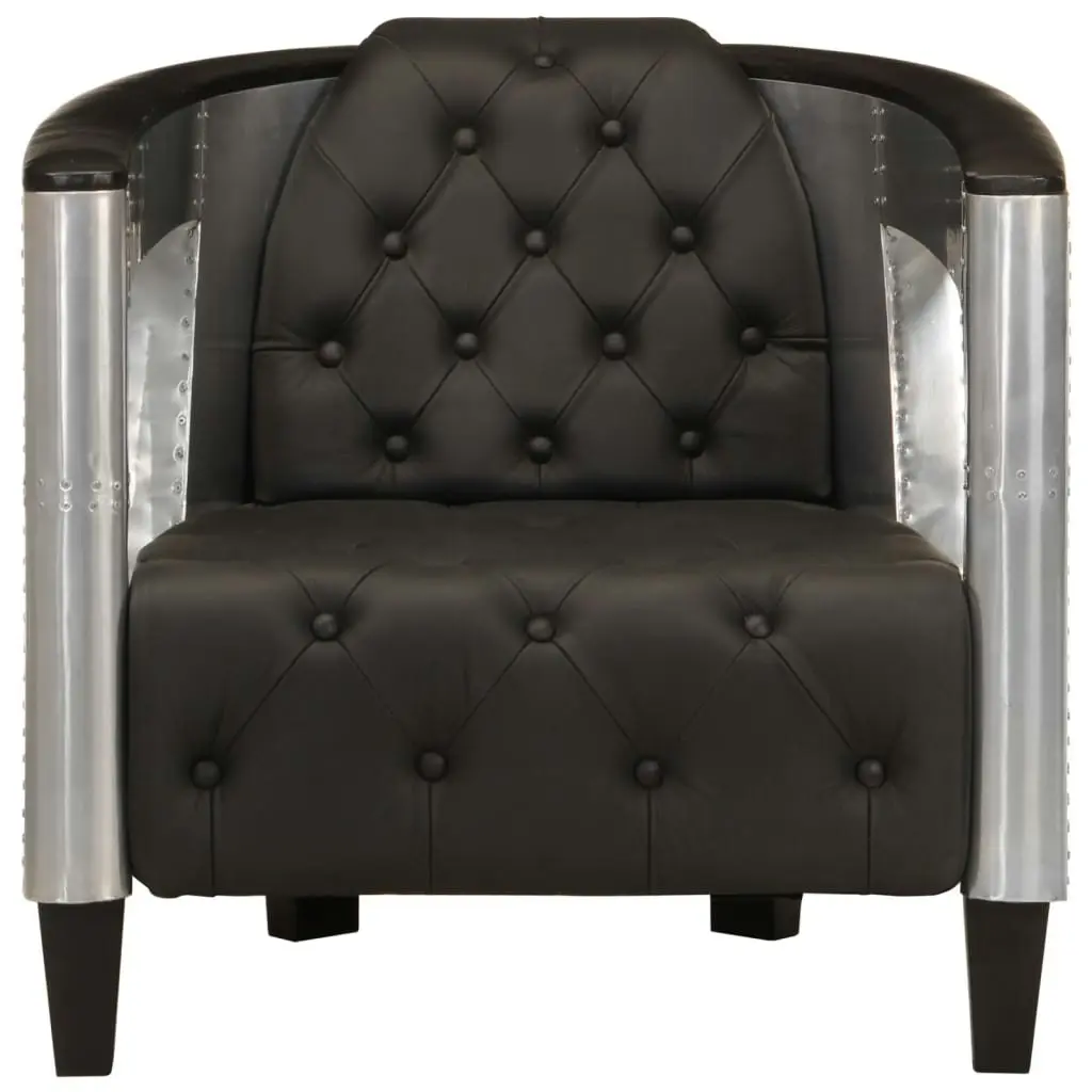 Aviator Armchair Black Real Leather 247795