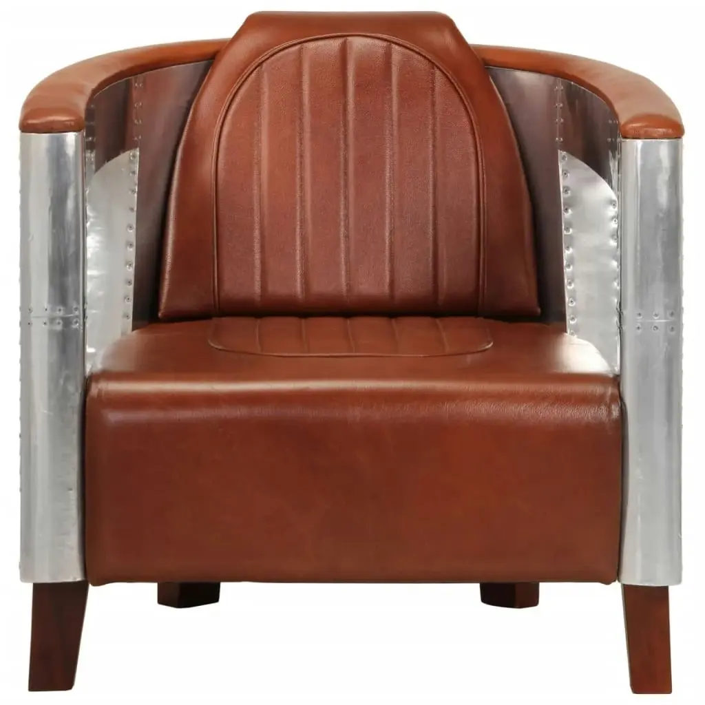 Aviator Armchair Brown Real Leather 247796