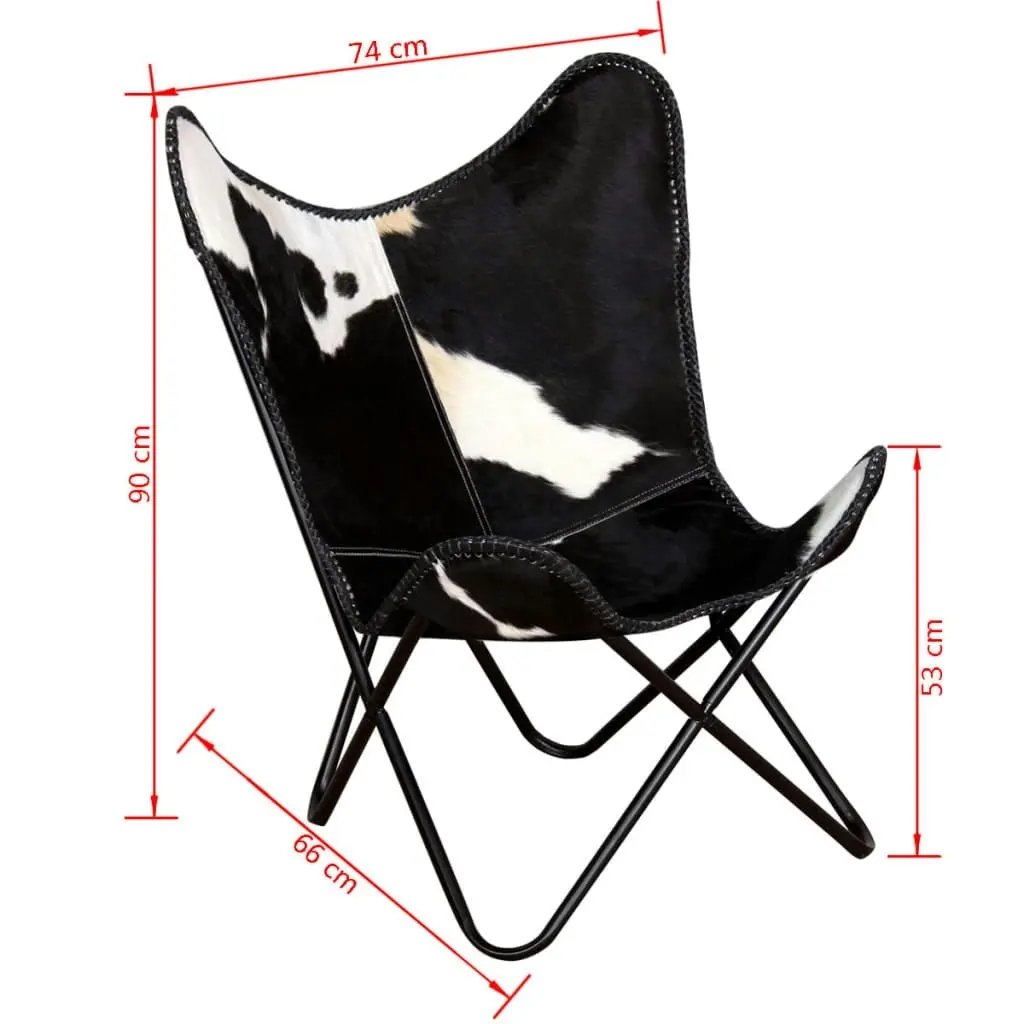 Butterfly Chair Black and White Real Cowhide Leather 243729