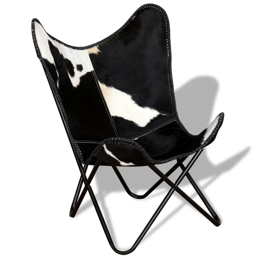 Butterfly Chair Black and White Real Cowhide Leather 243729