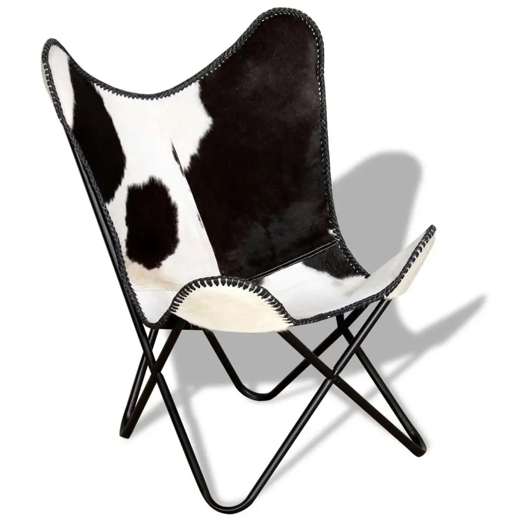 Butterfly Chair Black and White Real Cowhide Leather 243729