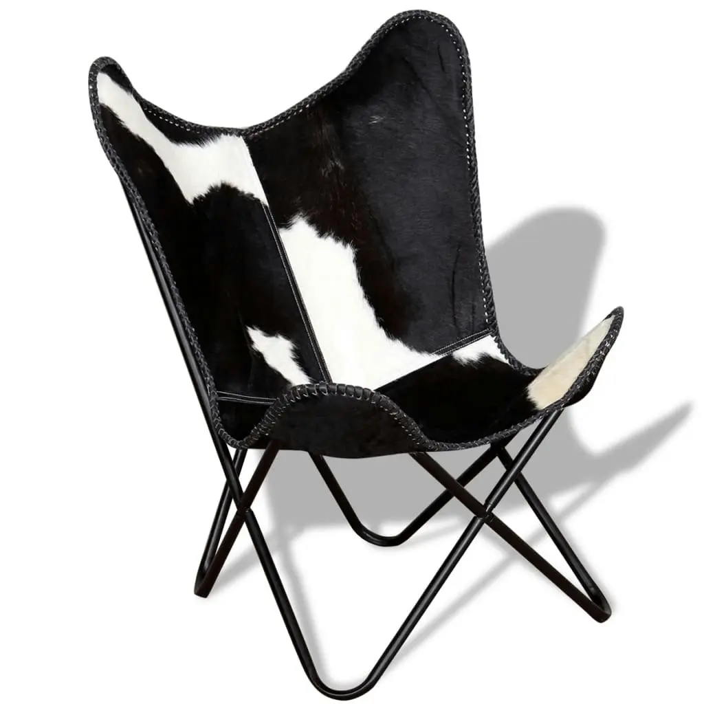 Butterfly Chair Black and White Real Cowhide Leather 243729