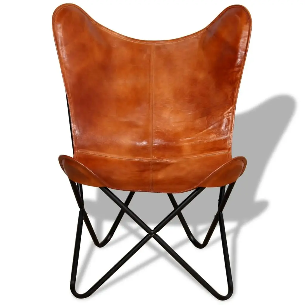 Butterfly Chair Brown Real Leather 243728