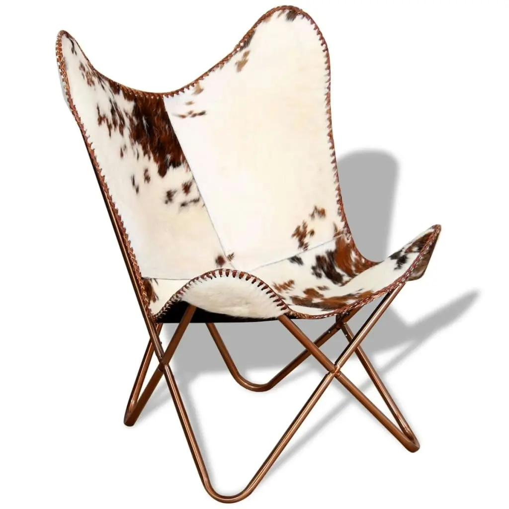 Butterfly Chair Brown and White Real Cowhide Leather 243696