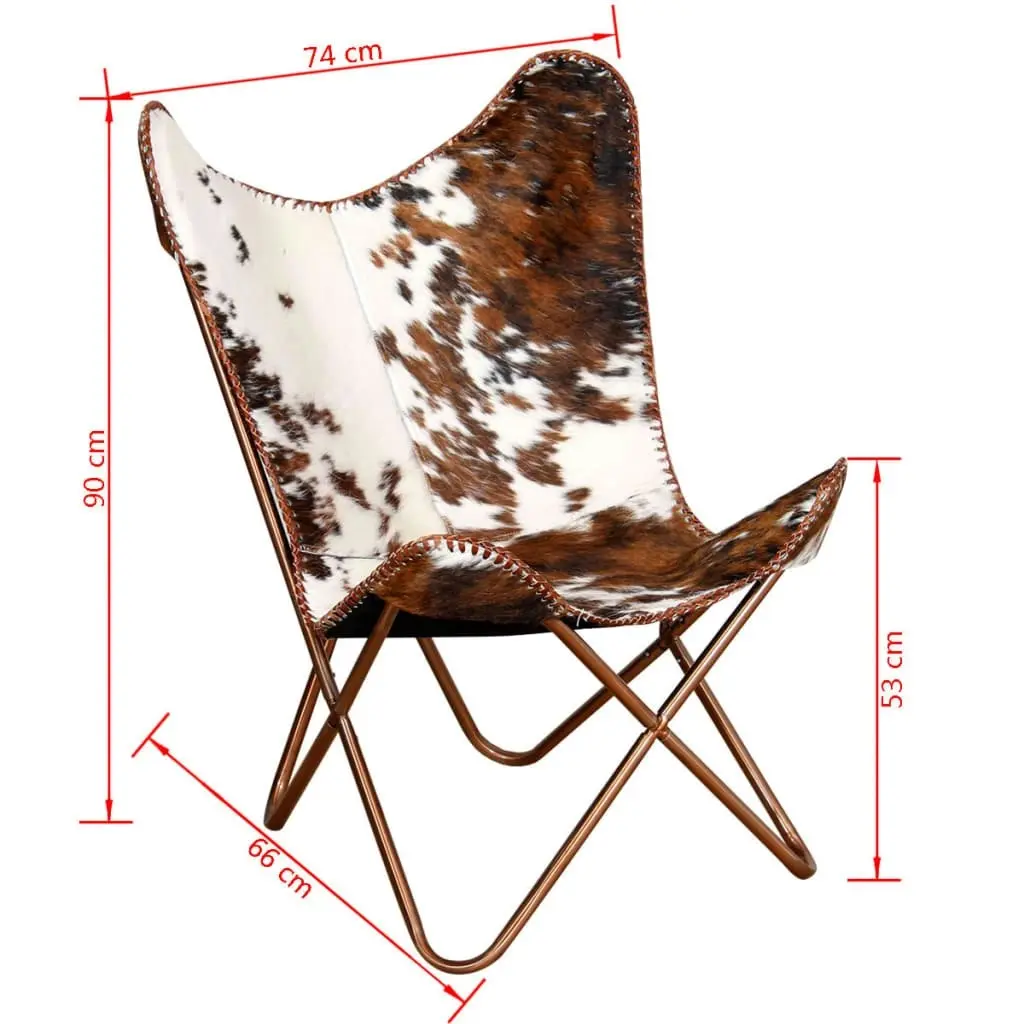 Butterfly Chair Brown and White Real Cowhide Leather 243696