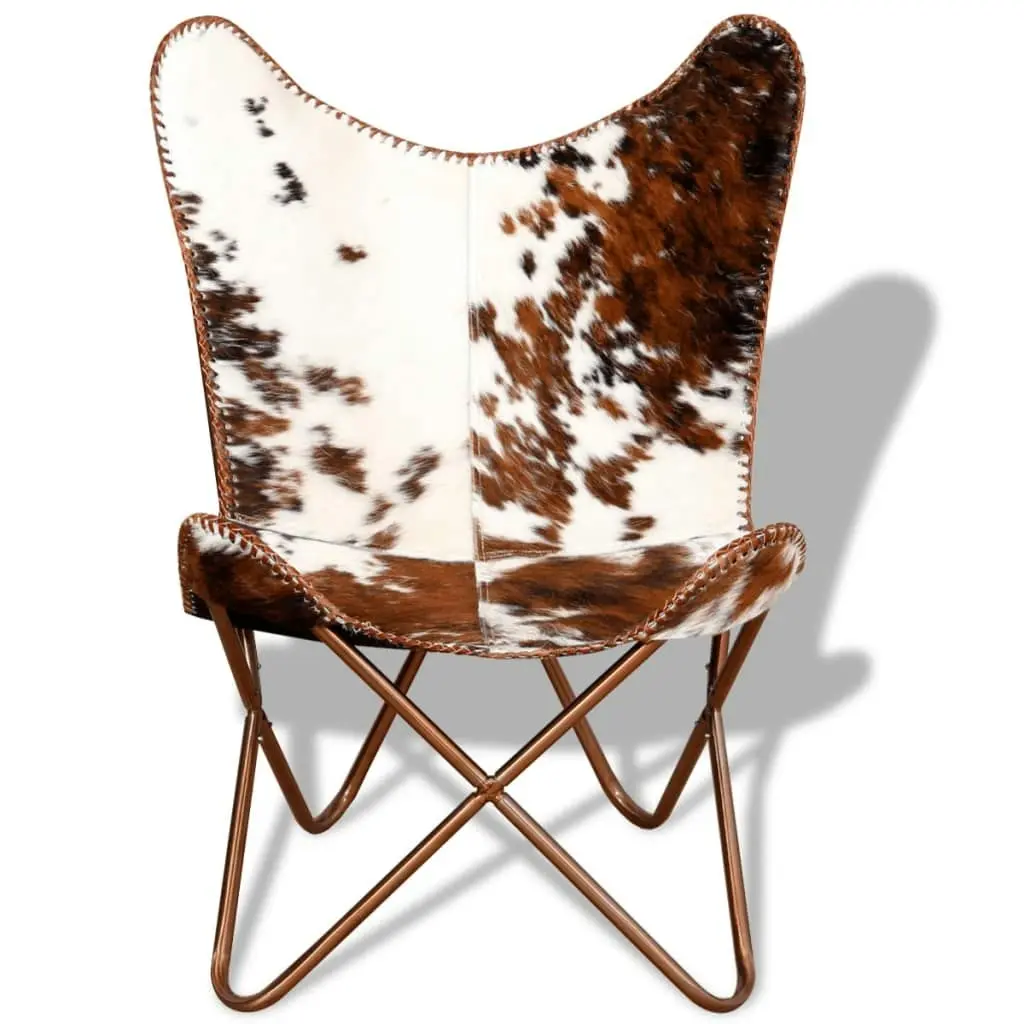 Butterfly Chair Brown and White Real Cowhide Leather 243696