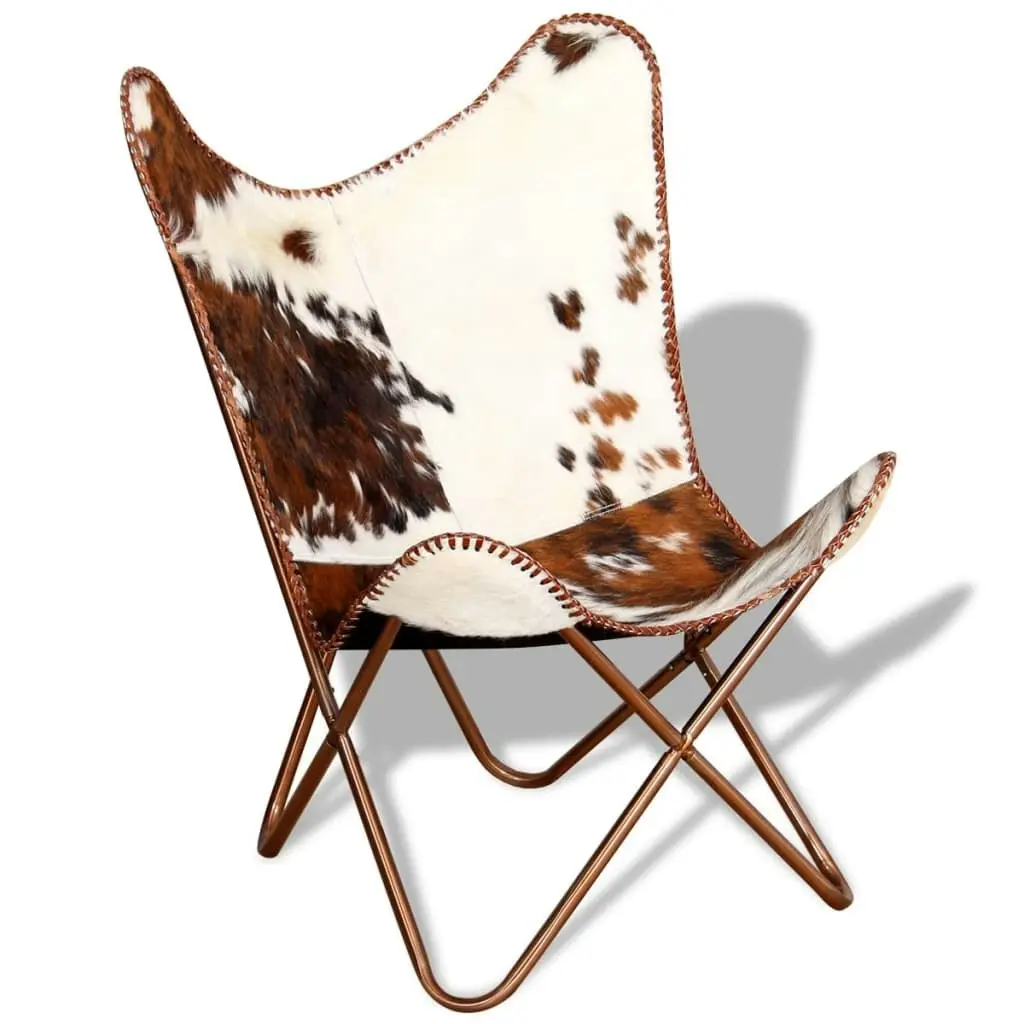 Butterfly Chair Brown and White Real Cowhide Leather 243696