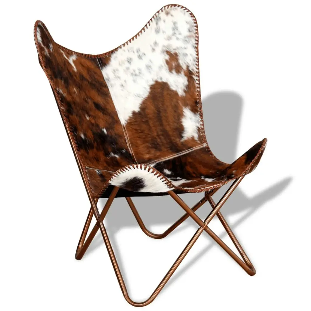 Butterfly Chair Brown and White Real Cowhide Leather 243696