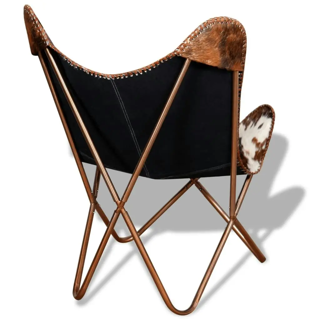 Butterfly Chair Brown and White Real Cowhide Leather 243696