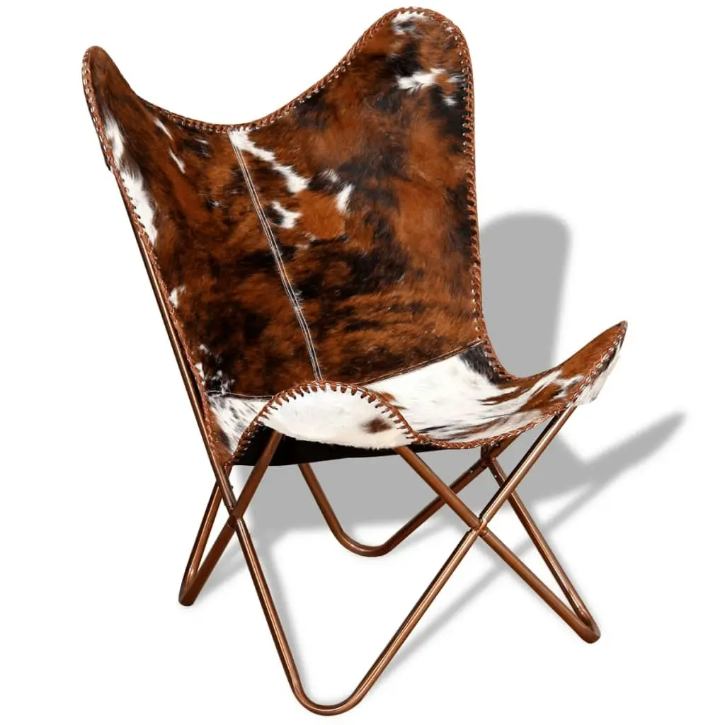 Butterfly Chair Brown and White Real Cowhide Leather 243696