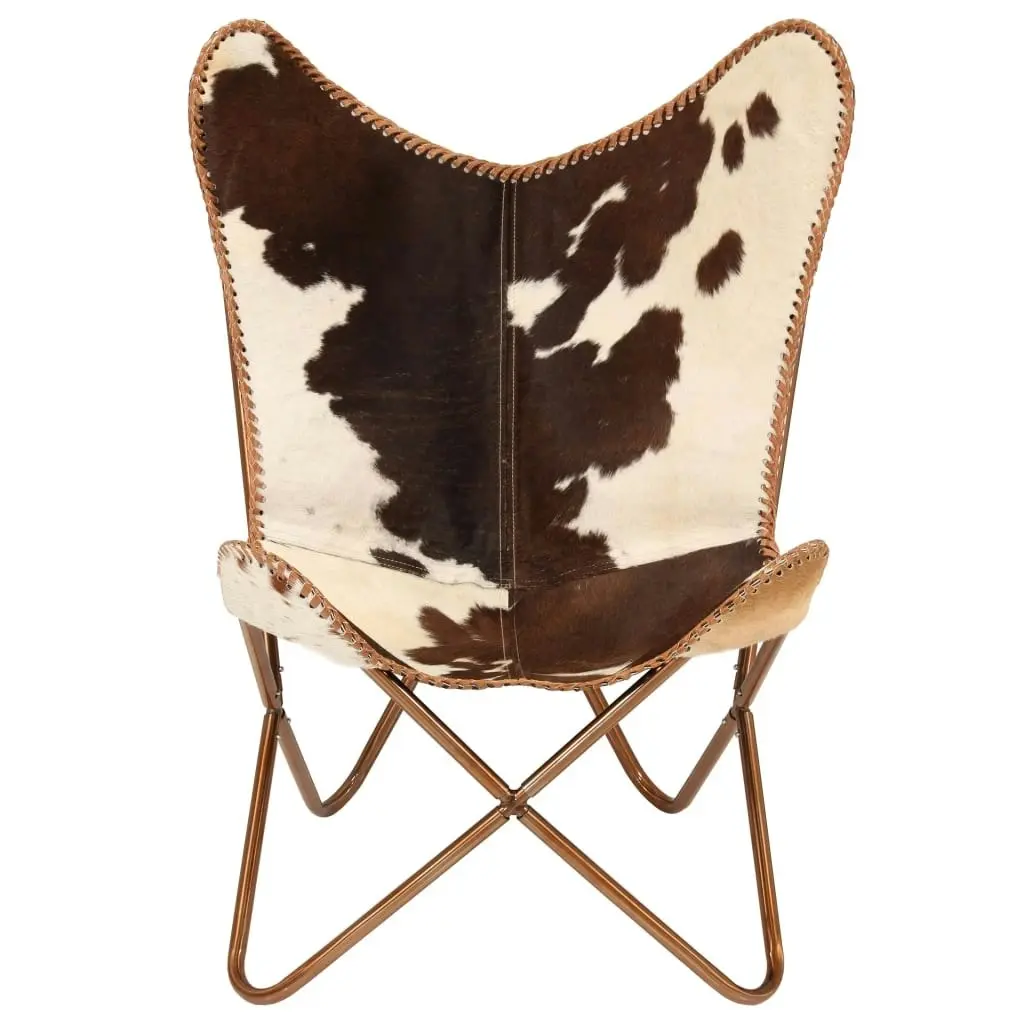 Butterfly Chair Brown and White Genuine Goat Leather 246391