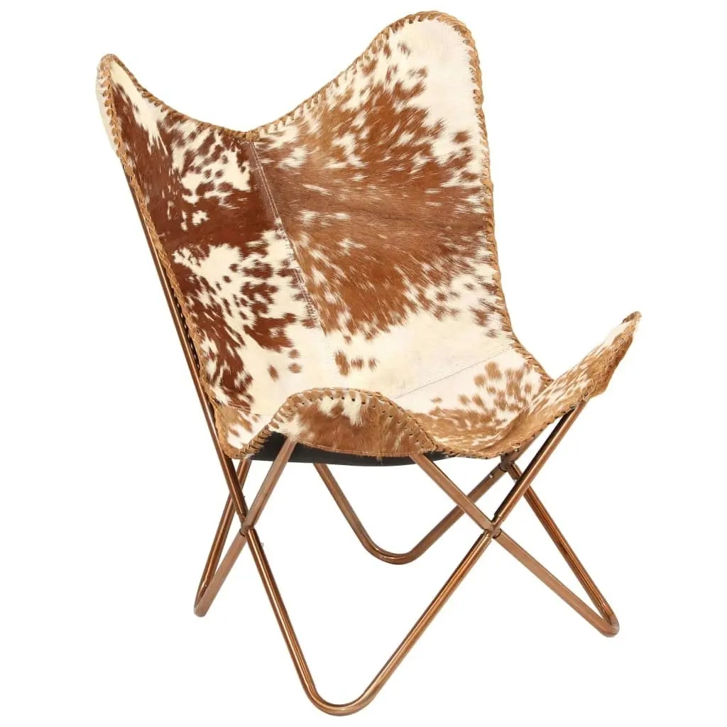 Butterfly Chair Brown and White Genuine Goat Leather 246391