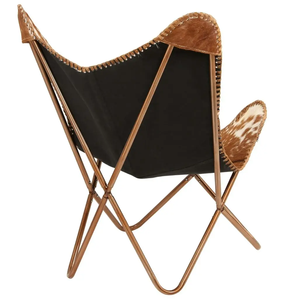 Butterfly Chair Brown and White Genuine Goat Leather 246391