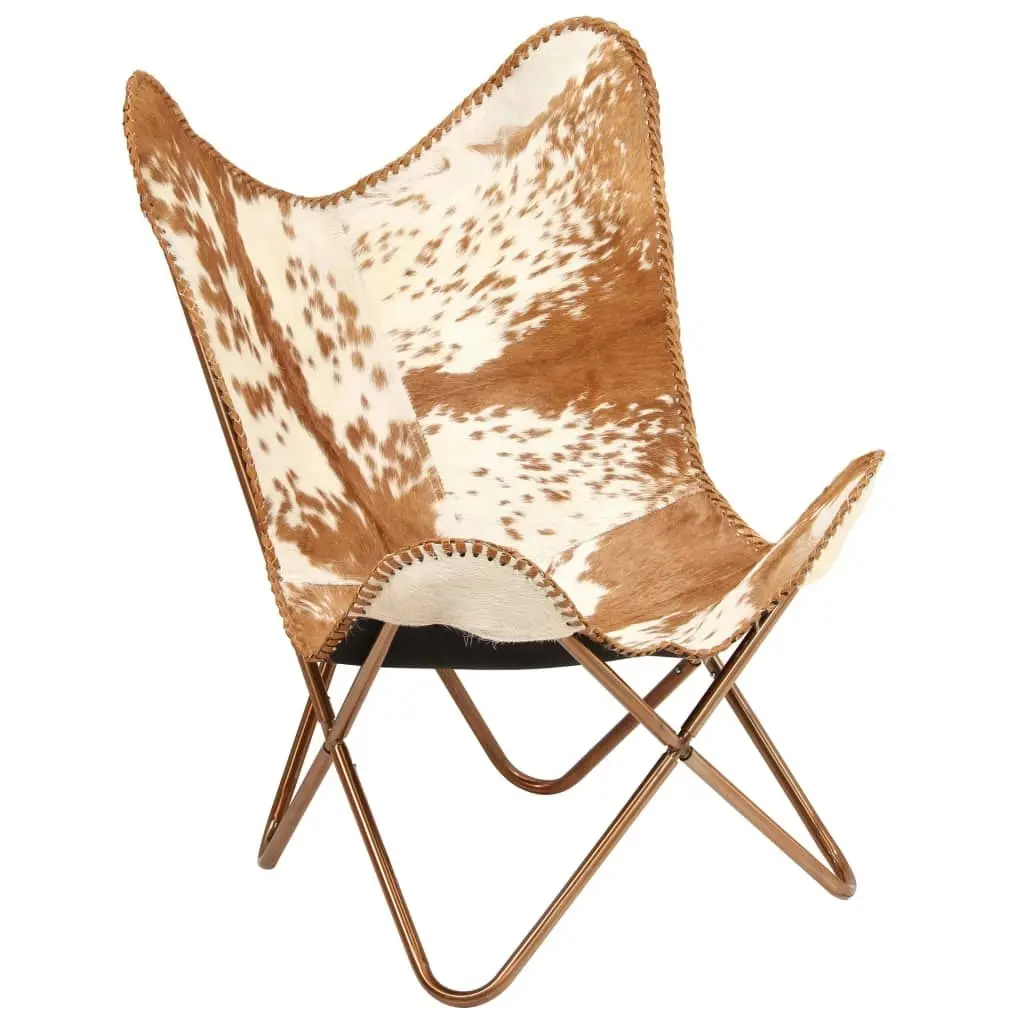 Butterfly Chair Brown and White Genuine Goat Leather 246391