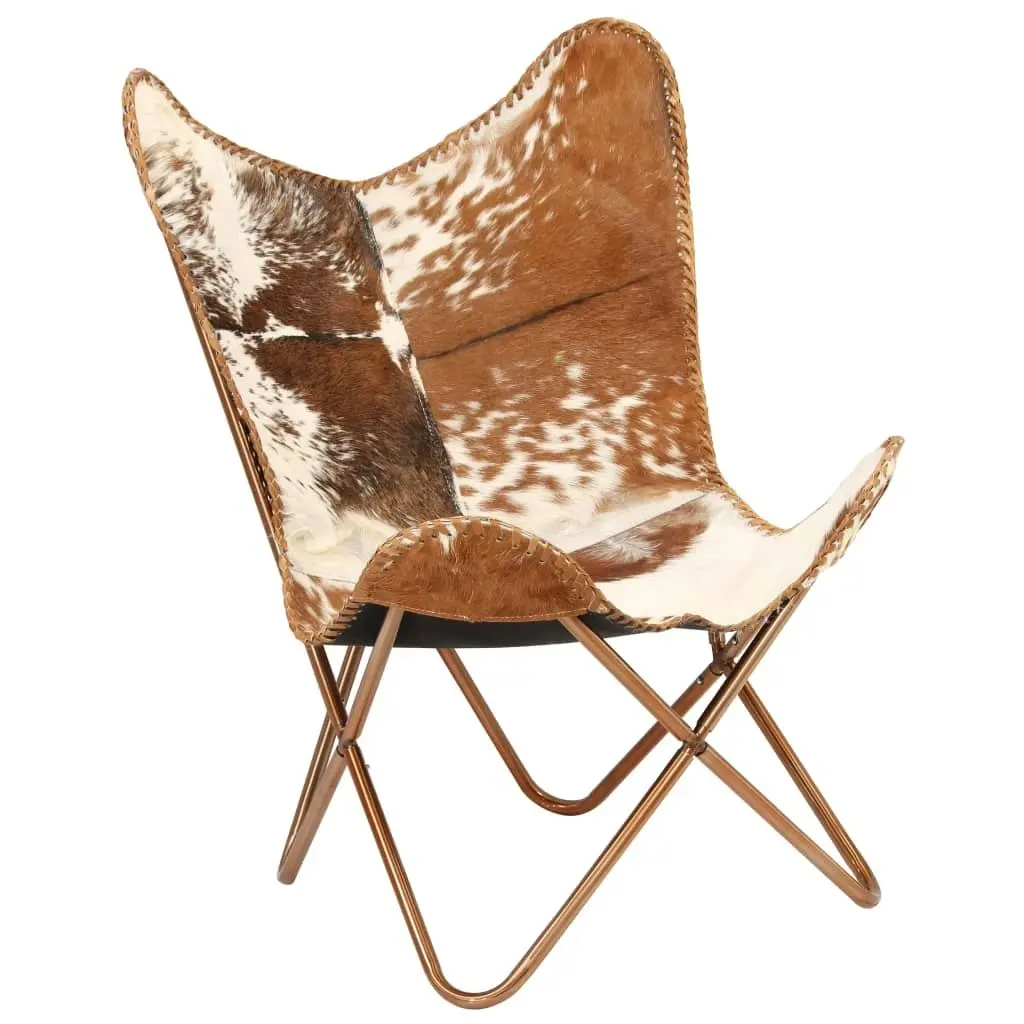 Butterfly Chair Brown and White Genuine Goat Leather 246391