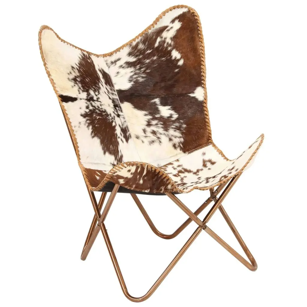 Butterfly Chair Brown and White Genuine Goat Leather 246391