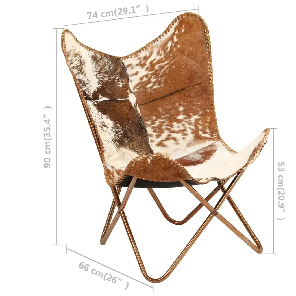 Butterfly Chair Brown and White Genuine Goat Leather 246391