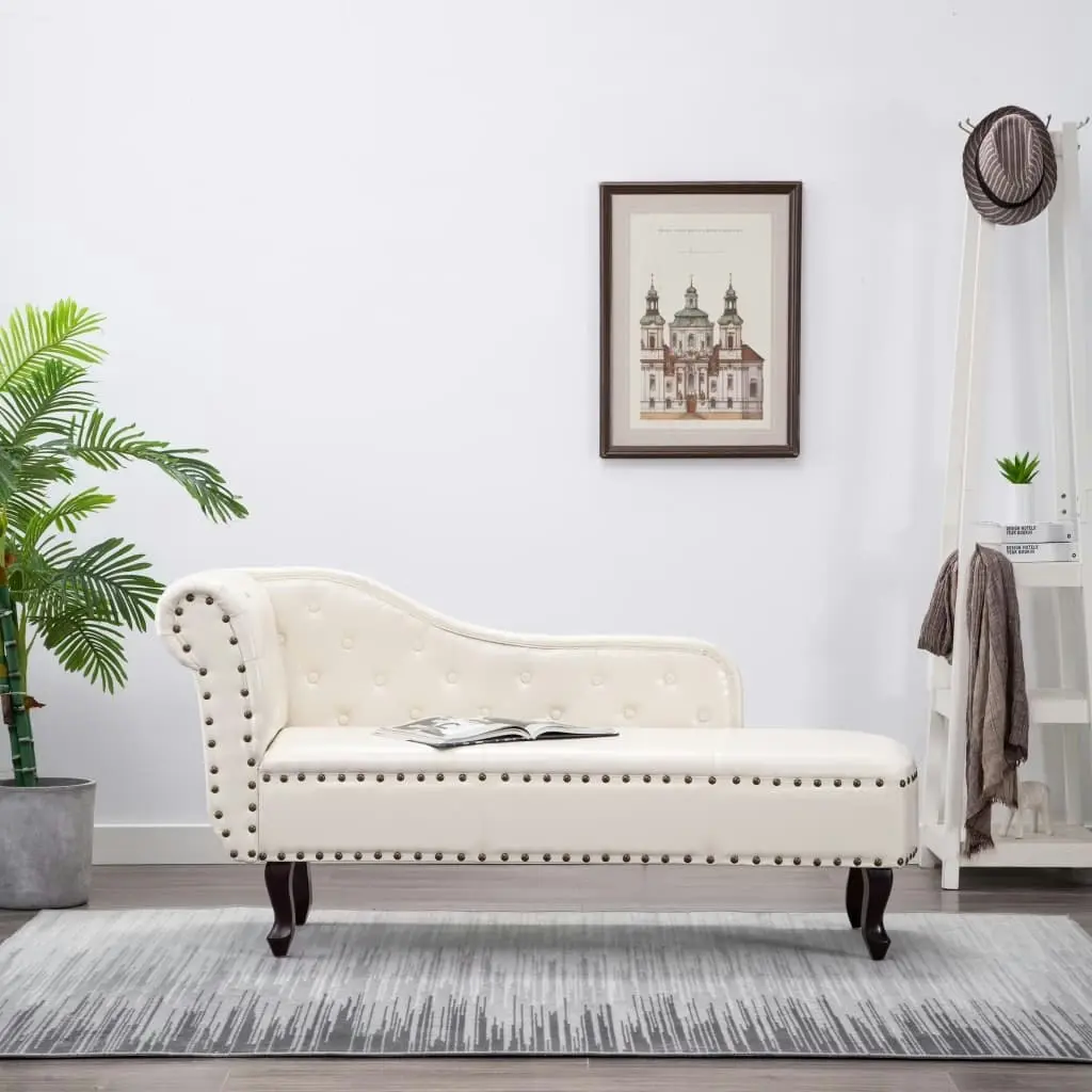 Chaise Longue Cream White Faux Leather 60783