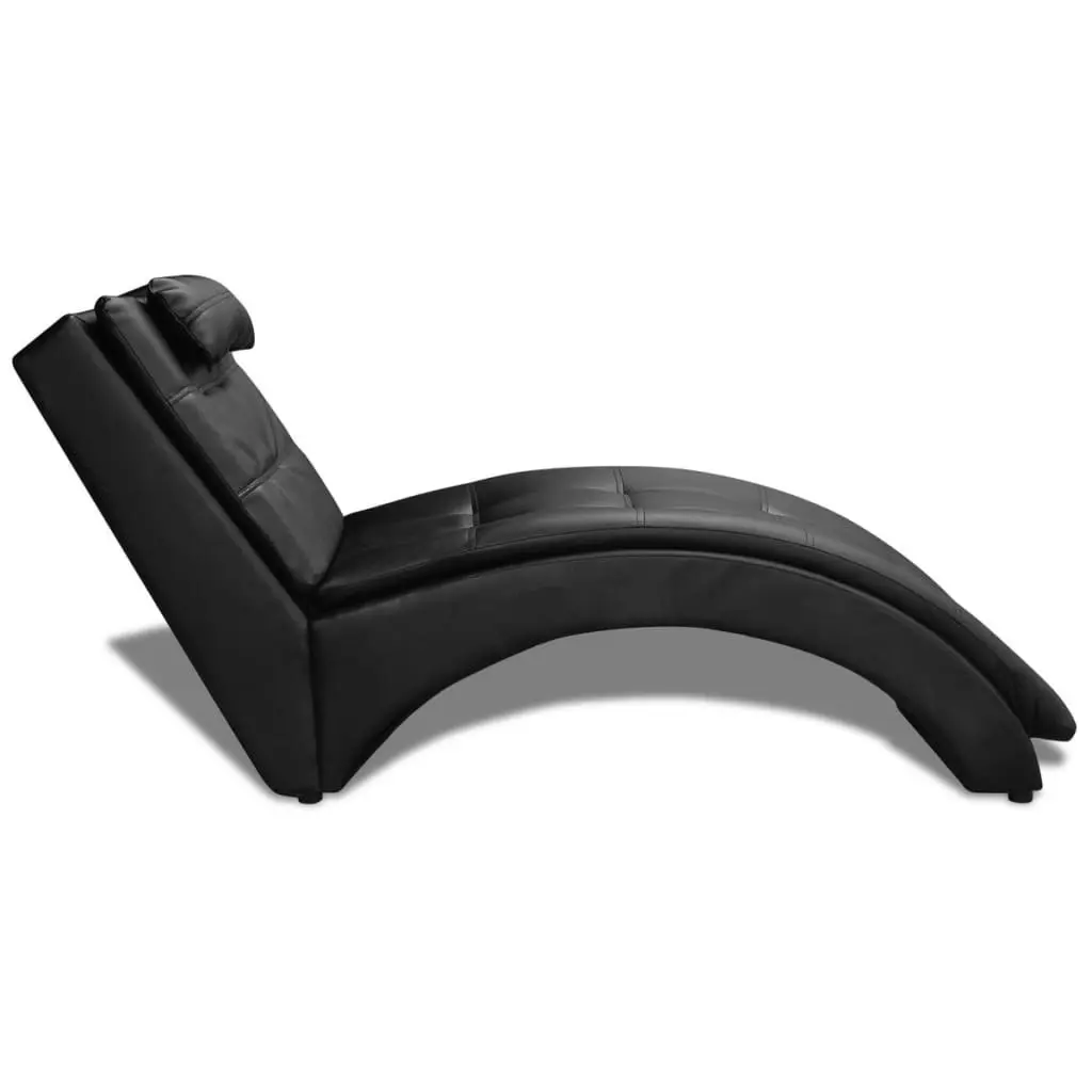 Chaise Longue with Pillow Black Faux Leather 242216