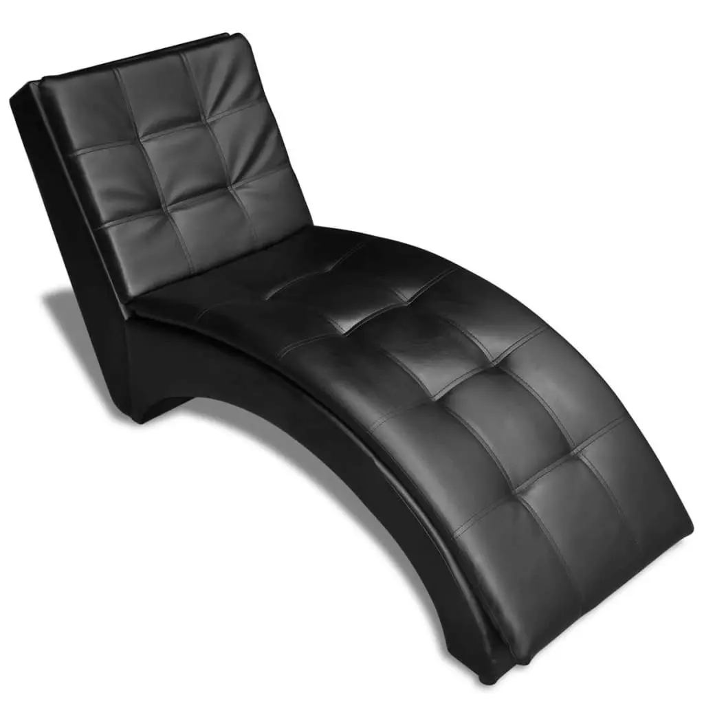 Chaise Longue with Pillow Black Faux Leather 242216