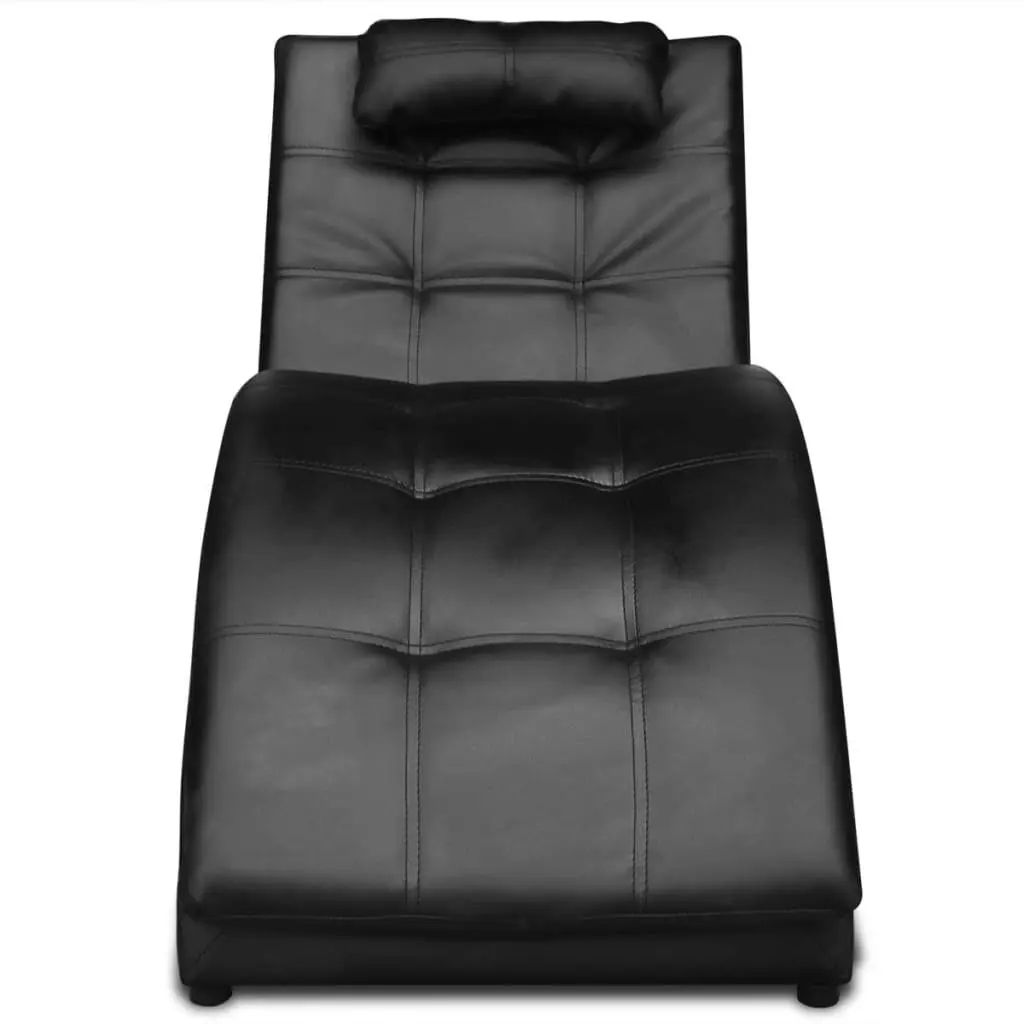 Chaise Longue with Pillow Black Faux Leather 242216