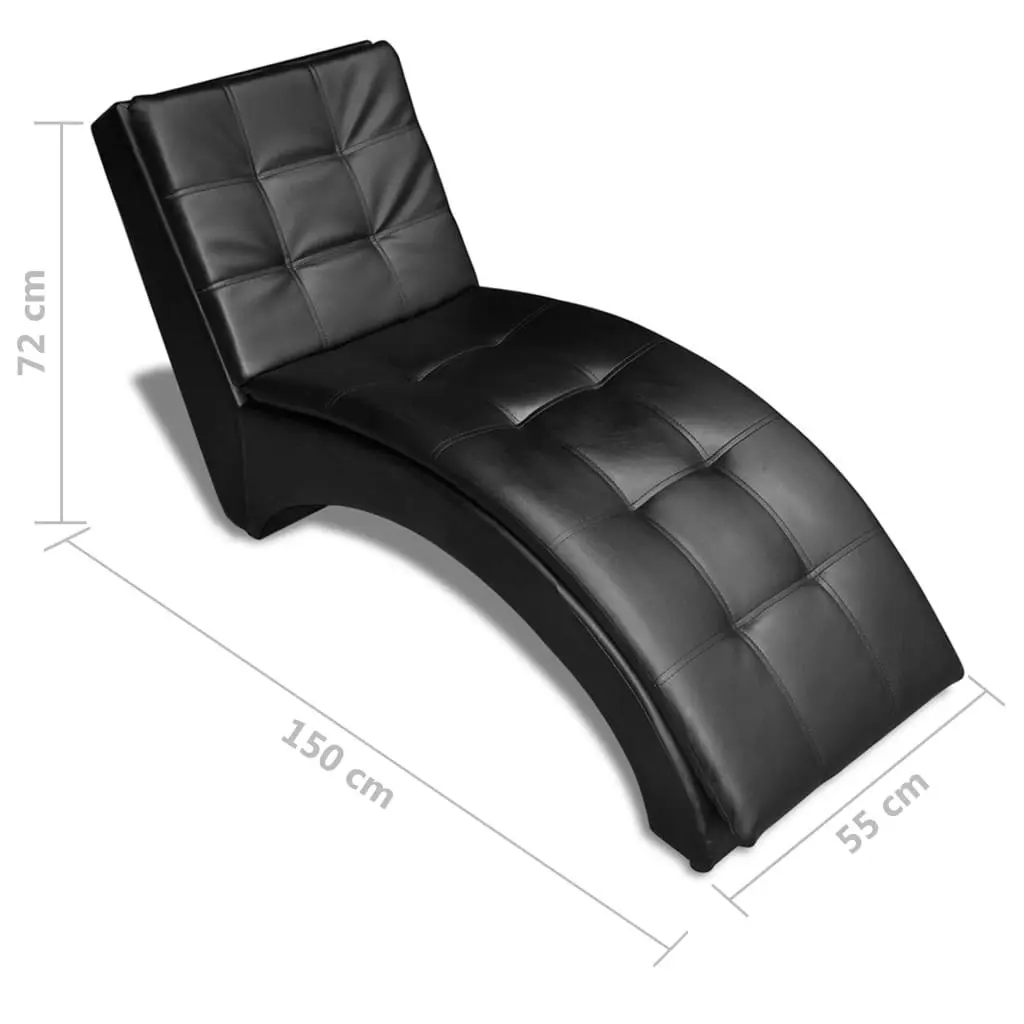 Chaise Longue with Pillow Black Faux Leather 242216