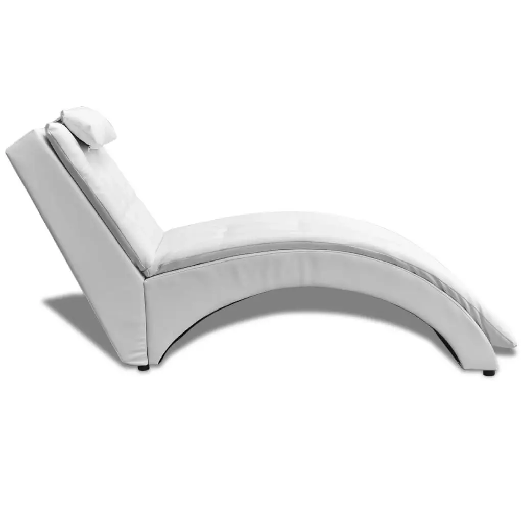 Chaise Longue with Pillow White Faux Leather 242217