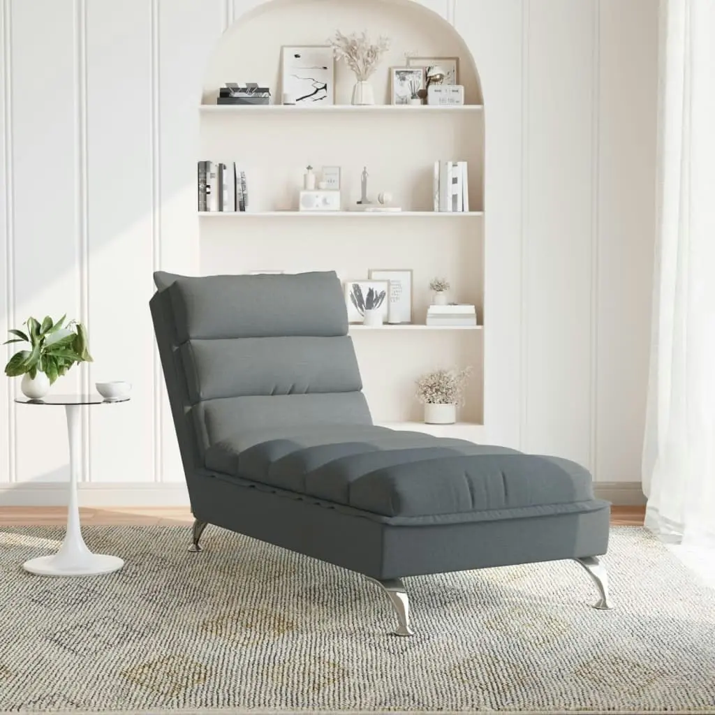 Chaise Lounge with Cushions Dark Grey Fabric 379469