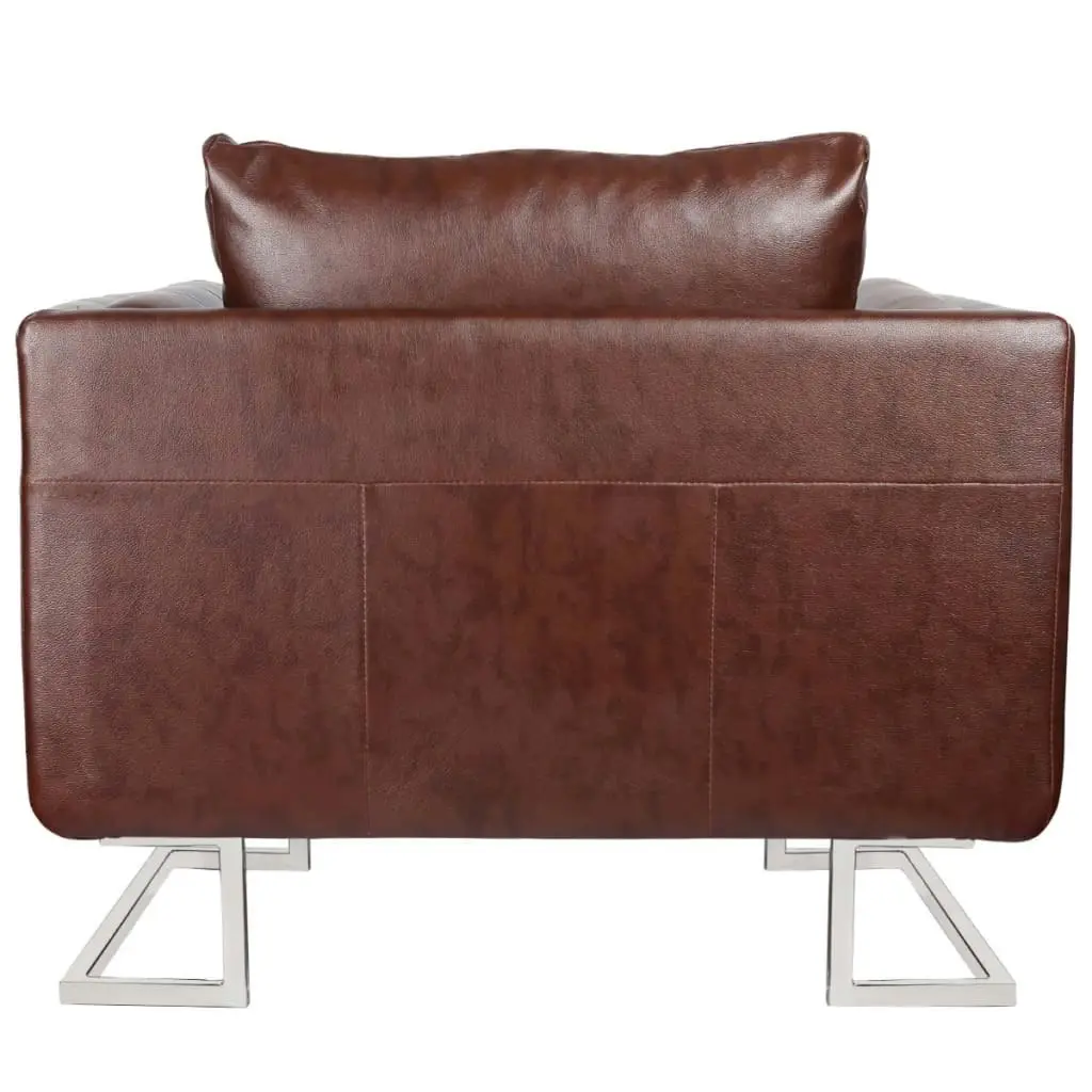 Cube Armchair with Chrome Feet Brown Faux Leather 240896