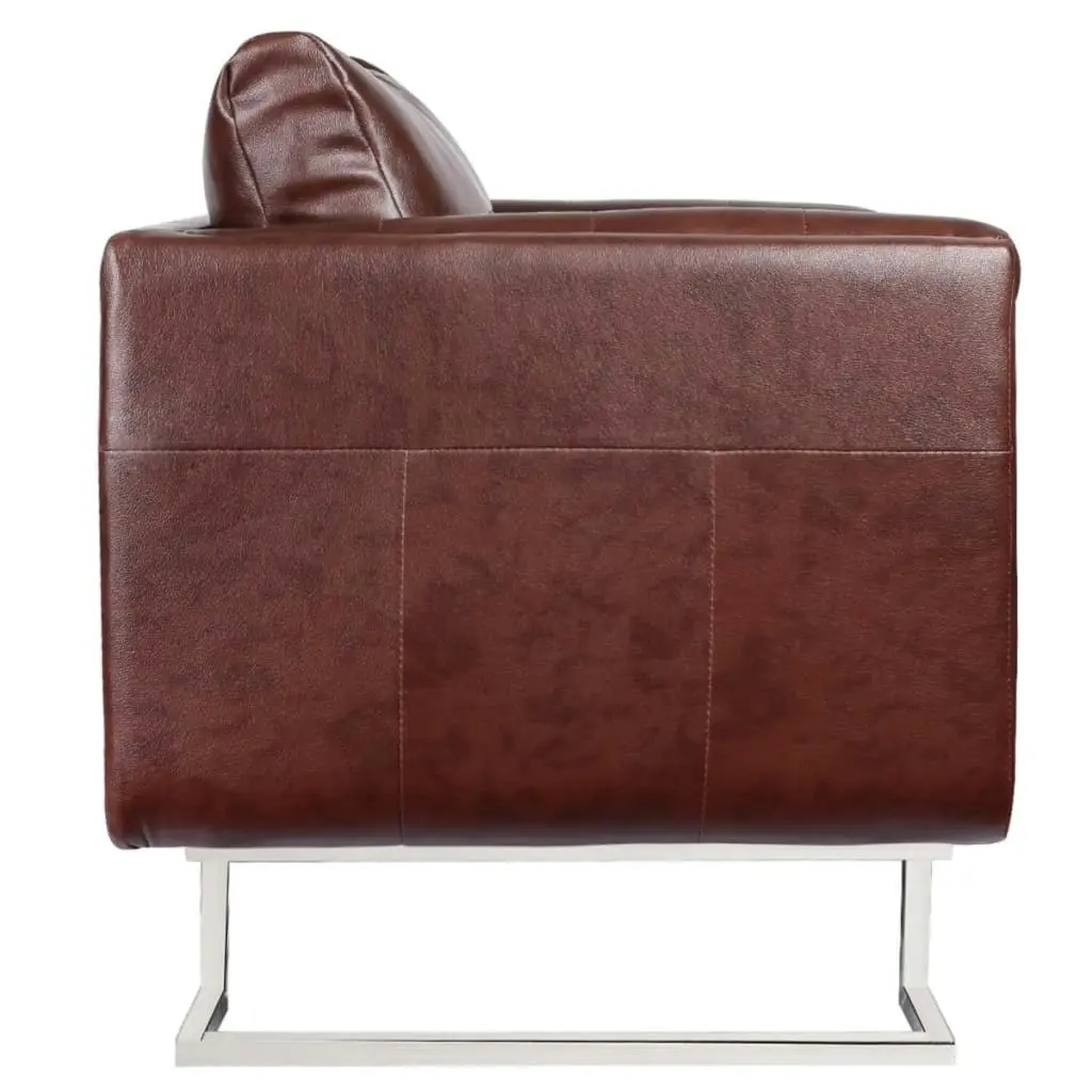 Cube Armchair with Chrome Feet Brown Faux Leather 240896