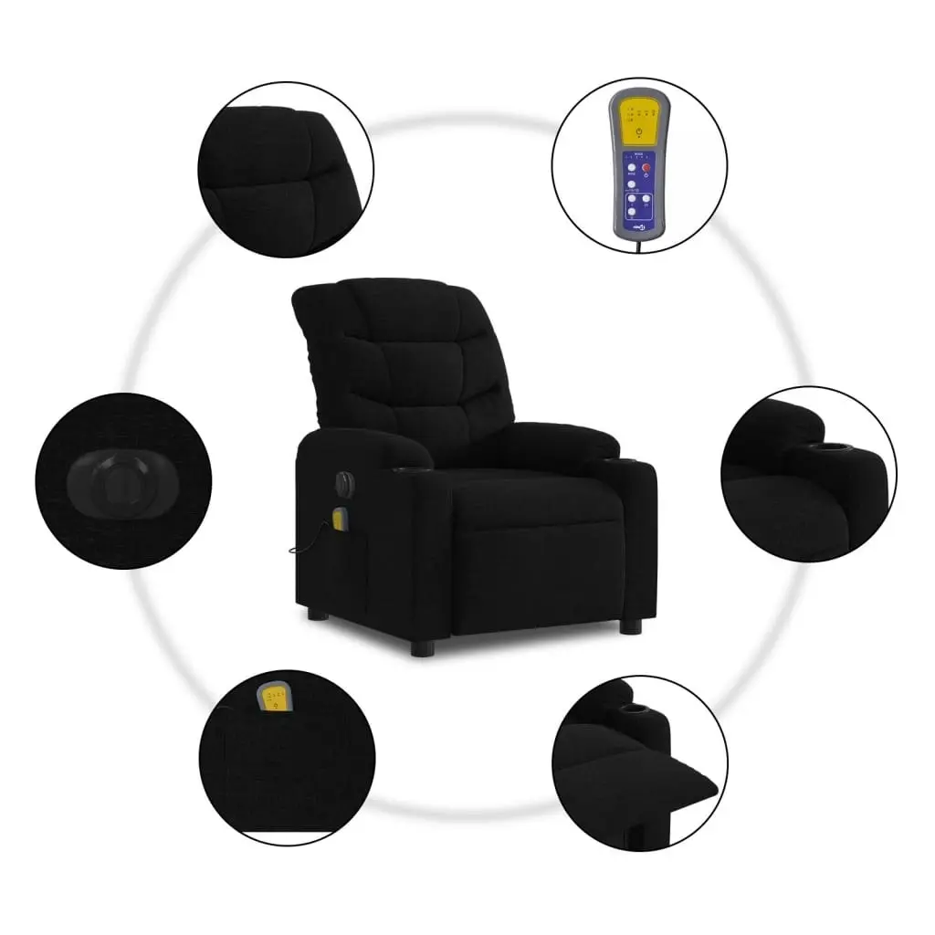 Electric Massage Recliner Chair Black Fabric 3206856