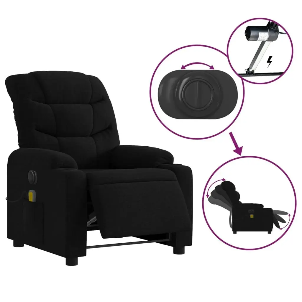 Electric Massage Recliner Chair Black Fabric 3206856