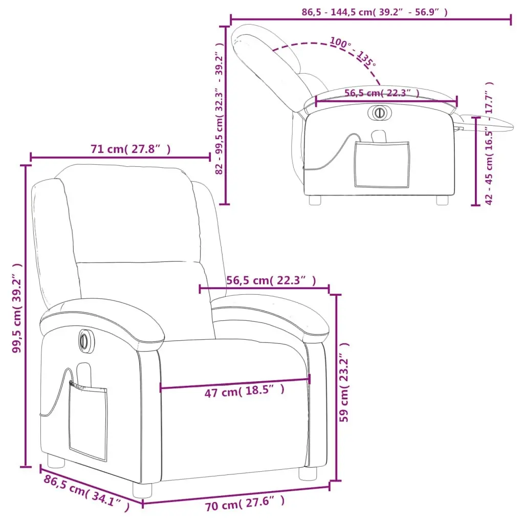 Electric Massage Recliner Chair Black Real Leather 3205477