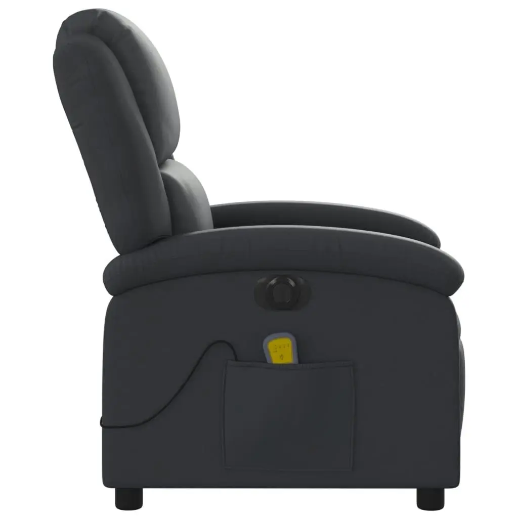 Electric Massage Recliner Chair Black Real Leather 3205477