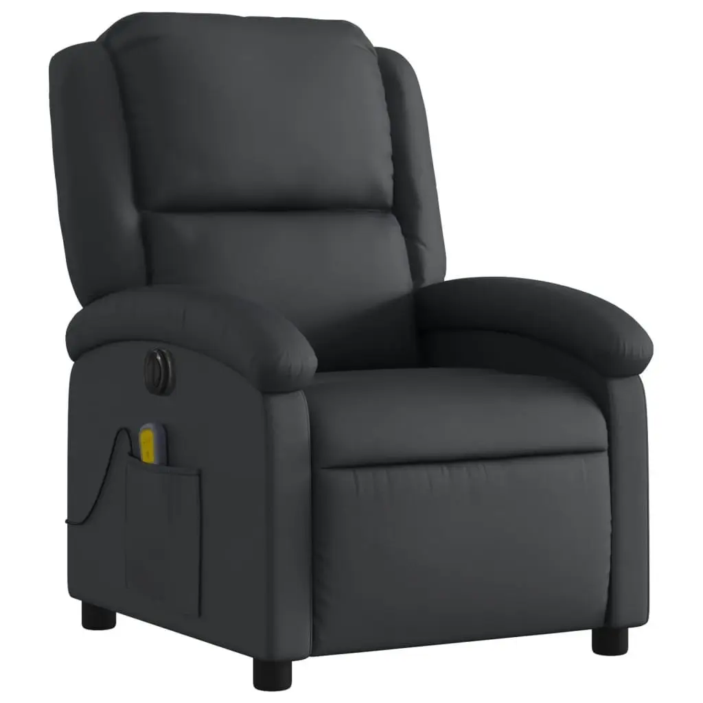 Electric Massage Recliner Chair Black Real Leather 3205477