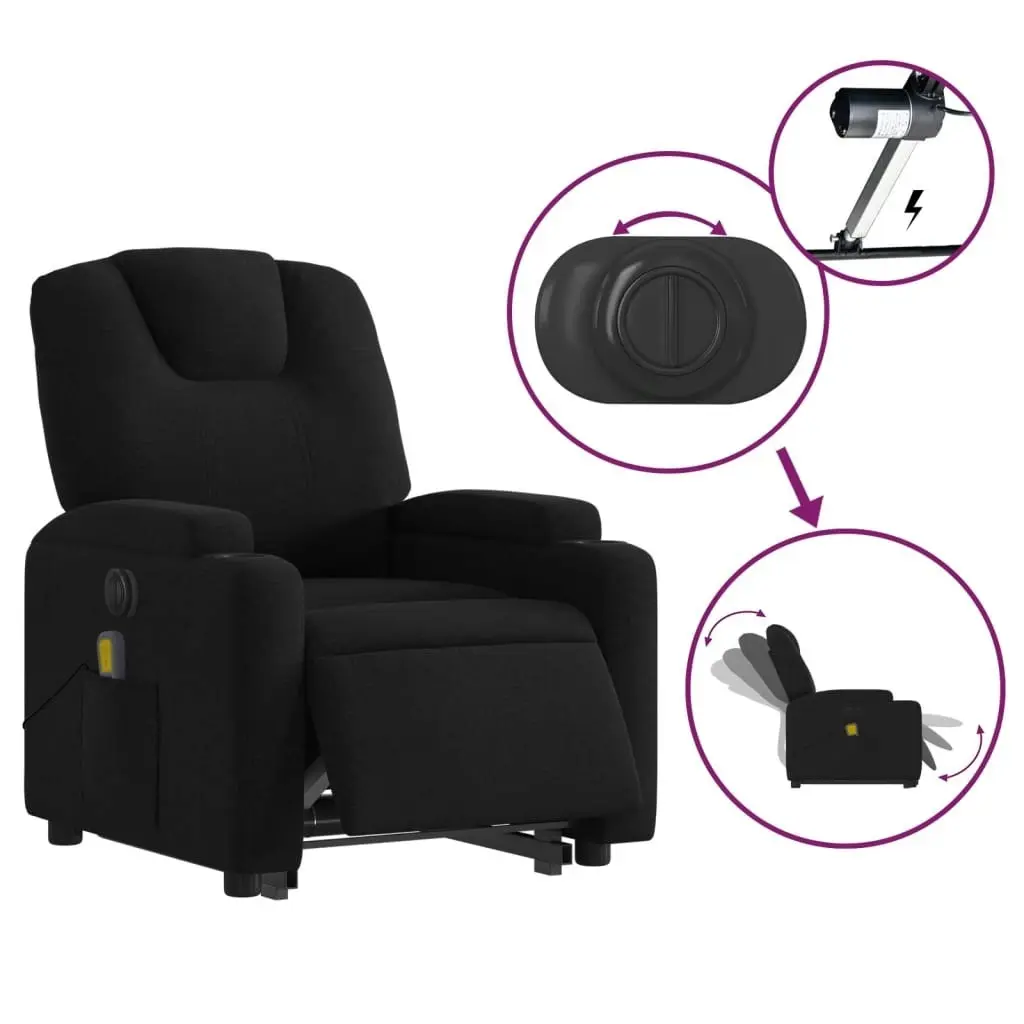 Electric Stand up Massage Recliner Chair Black Fabric 3205538