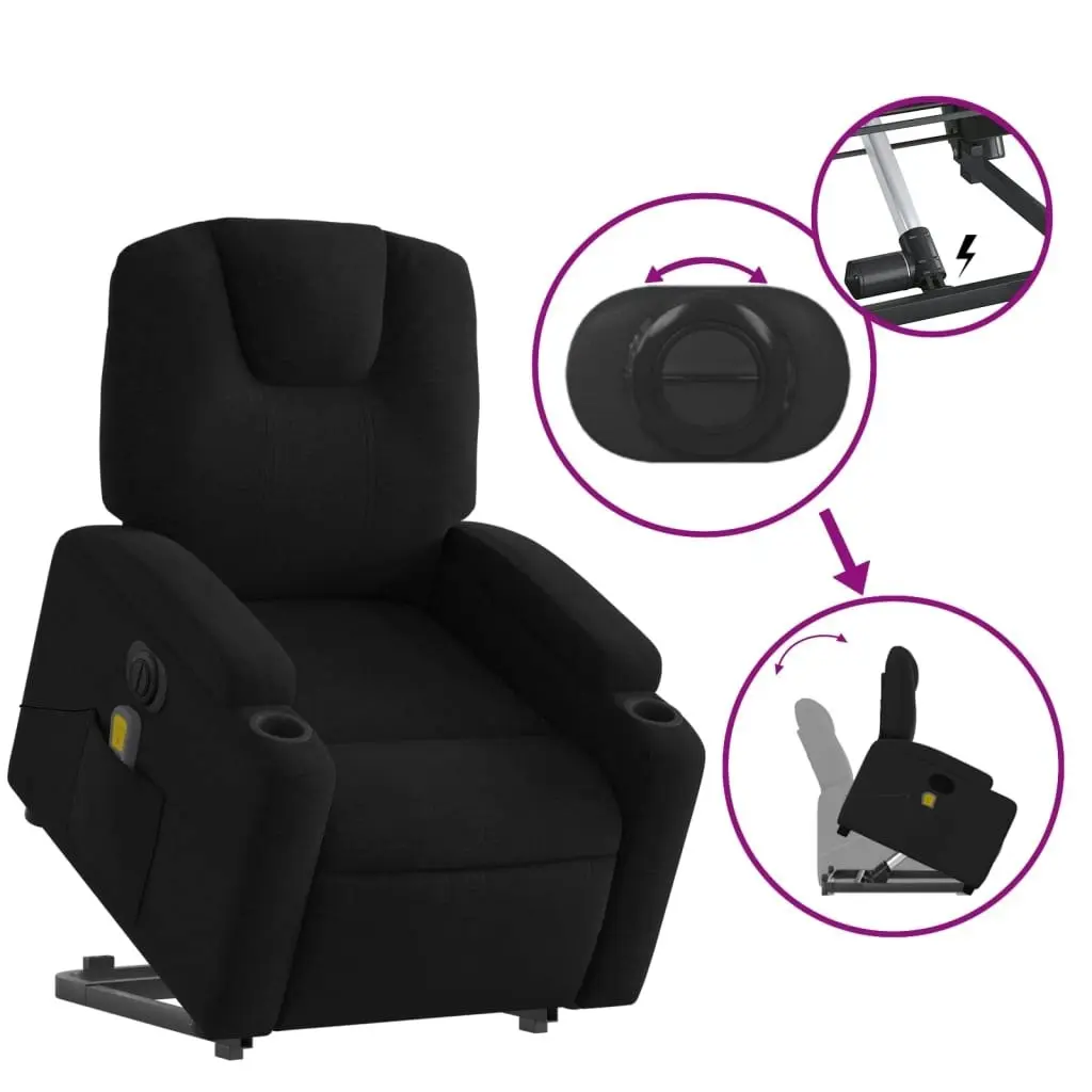 Electric Stand up Massage Recliner Chair Black Fabric 3205538