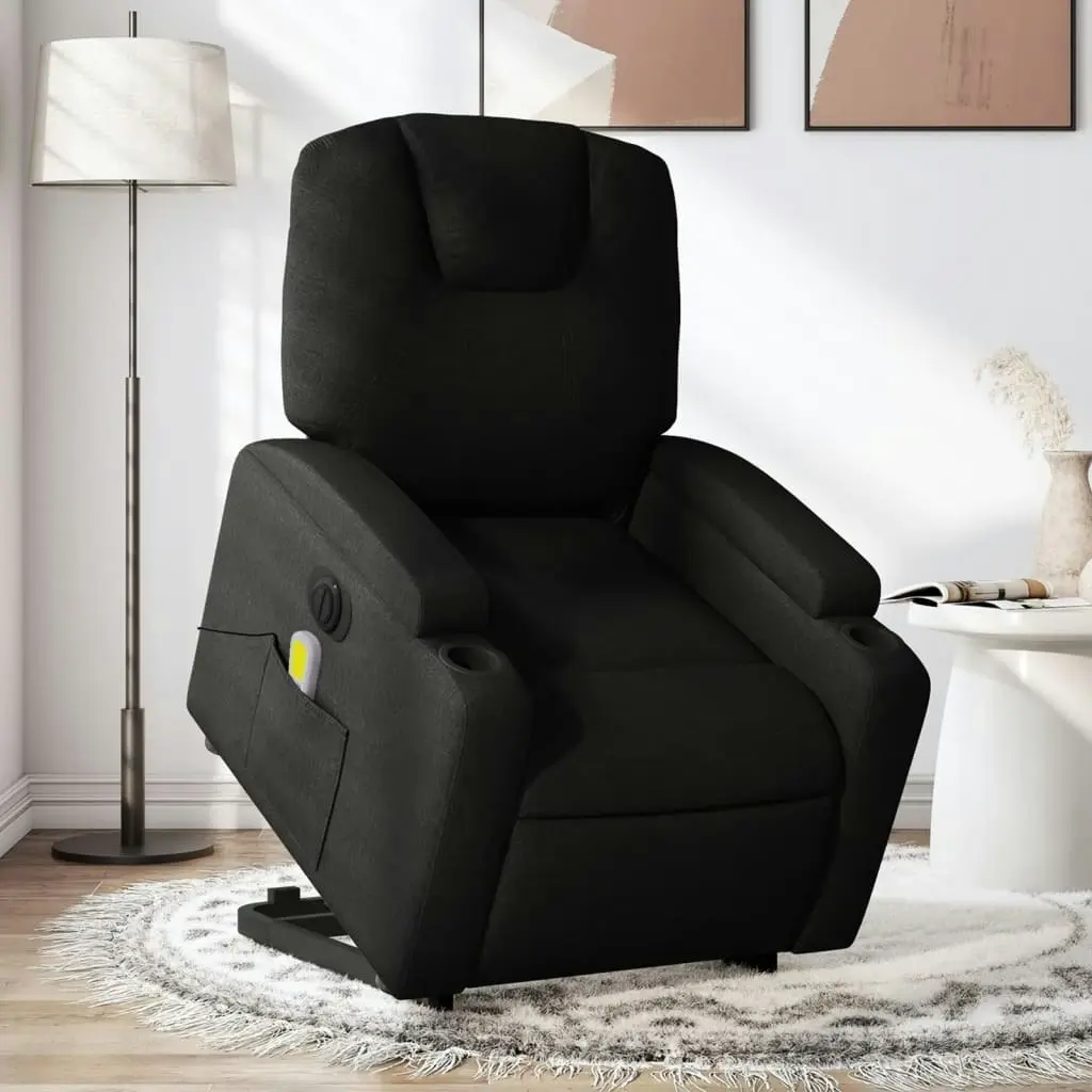 Electric Stand up Massage Recliner Chair Black Fabric 3205538