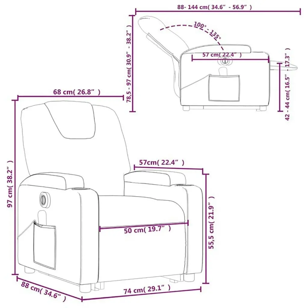 Electric Stand up Massage Recliner Chair Black Fabric 3205538