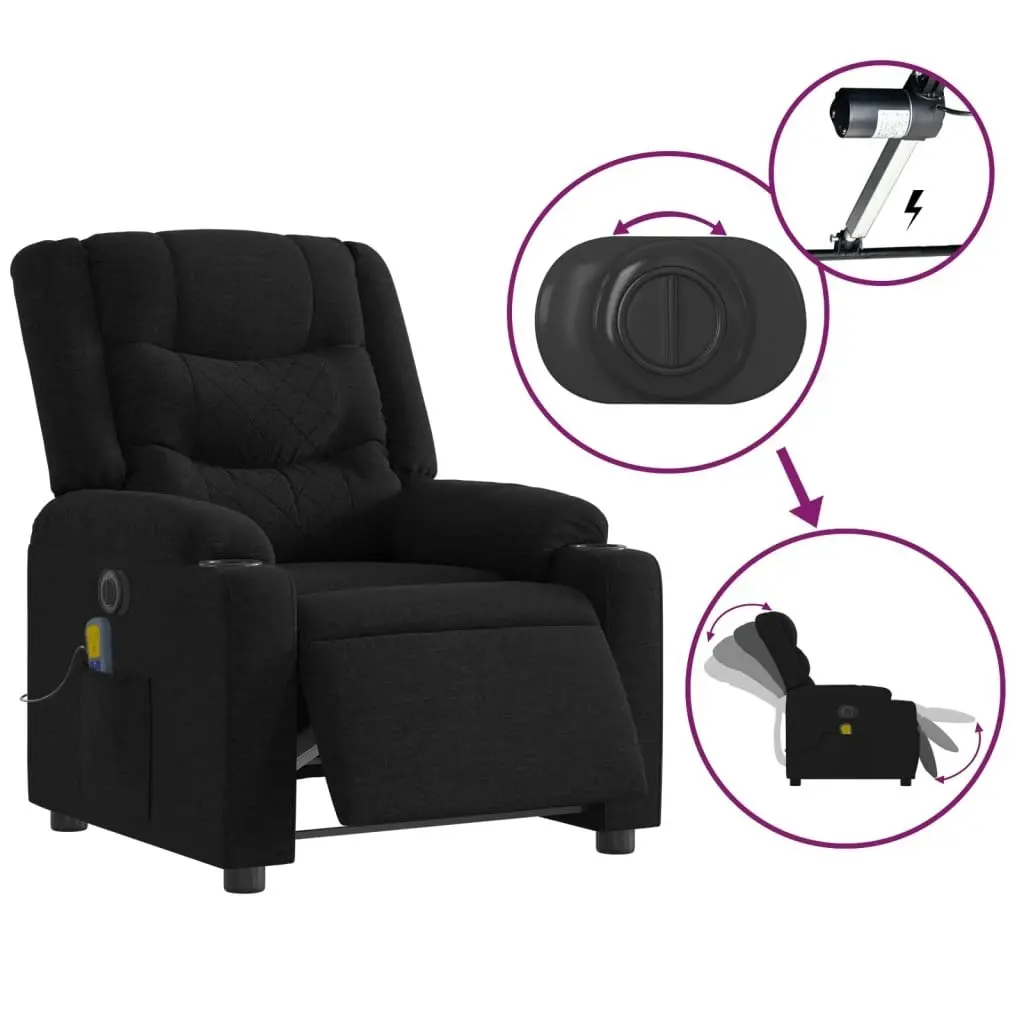 Electric Massage Recliner Chair Black Fabric 3206840